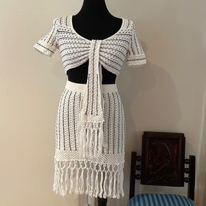 Coachella Vibe Fringed Crochet Mini Skirt & Top size S